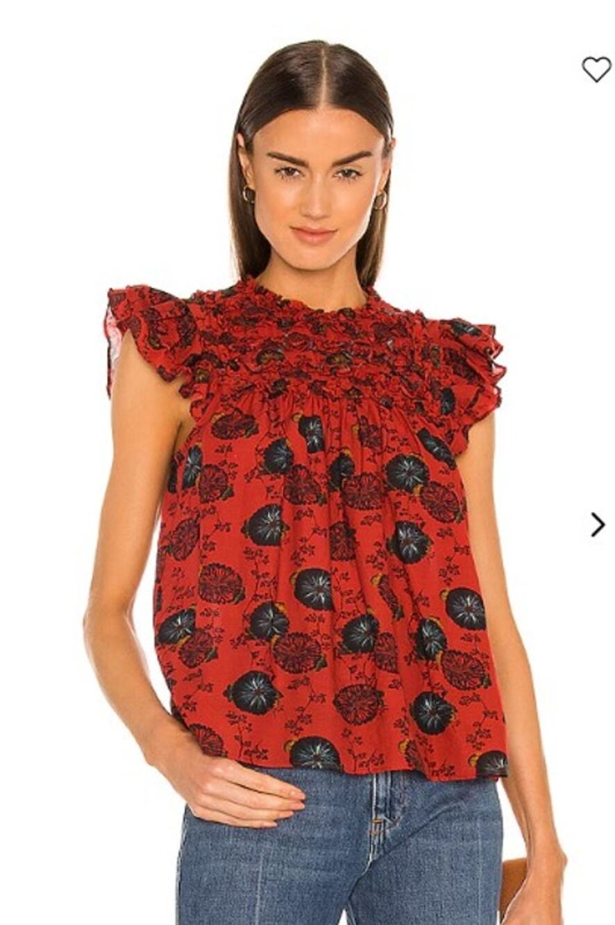 Ulla Johnson Erin Top Poppy Floral Red Boho Cottagecore Blouse 8